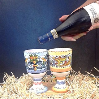 Coppia di calici artigianali decorati in ceramica umbra