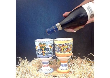 Coppia di calici artigianali decorati in ceramica umbra