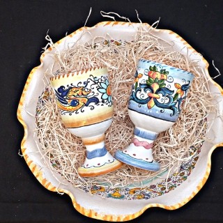 Coppia di calici artigianali decorati in ceramica umbra