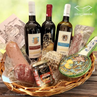 Cesto “AssaggiaFesta” confezione regalo in legno con prodotti tipici gastronomici Umbria